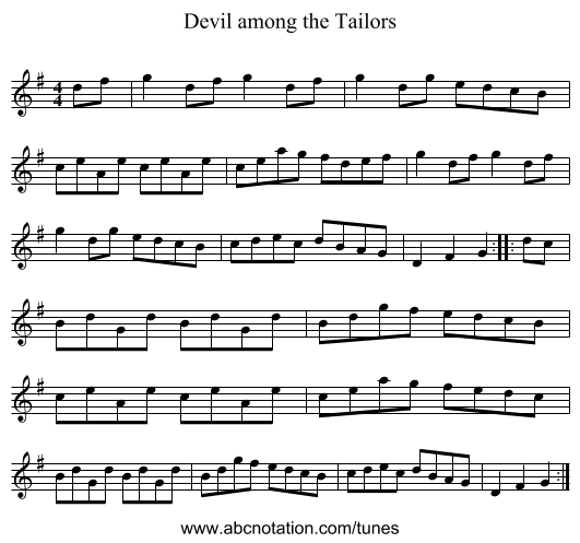 Devil among the Tailors - staff notation
