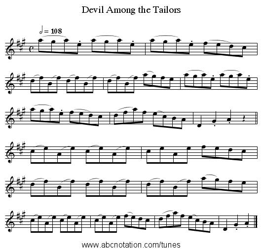 Devil Among the Tailors - staff notation