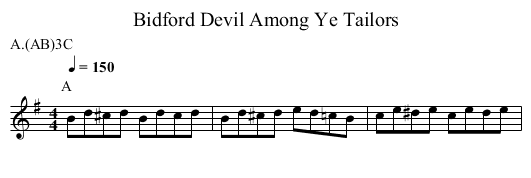 Devil Among Ye Tailors, Bidford - staff notation