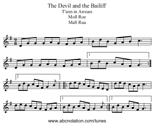 Devil and the Bailiff, The - staff notation