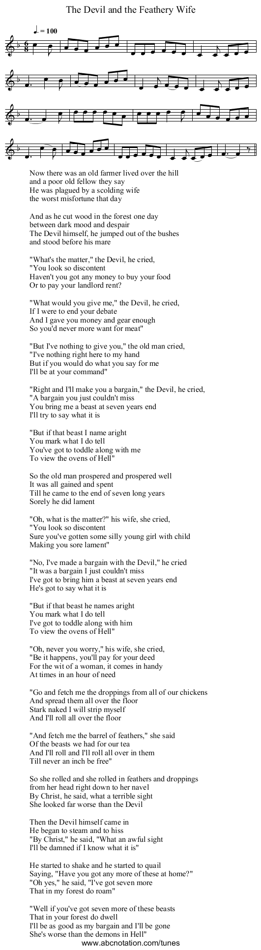 Devil and the Feathery Wife, The - staff notation