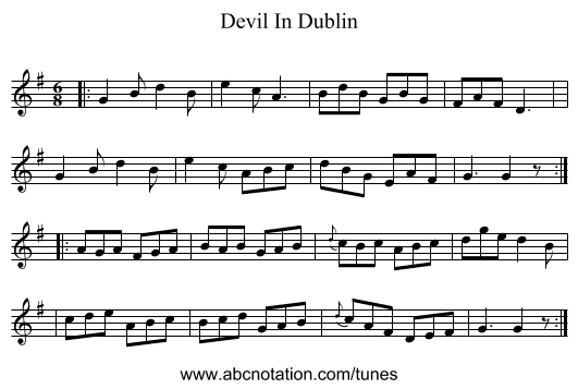 Devil In Dublin - staff notation