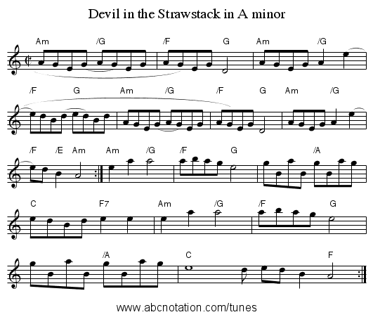 Devil in the Strawstack in A minor - staff notation