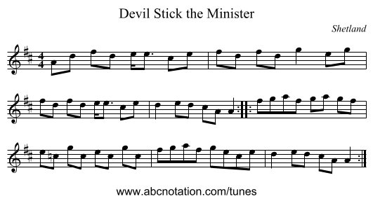 Devil Stick the Minister - staff notation