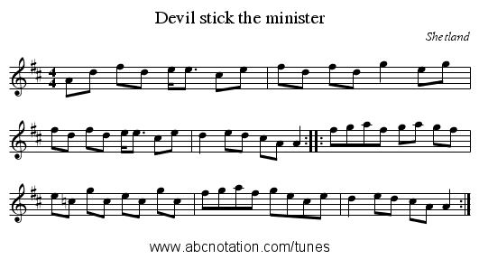 Devil stick the minister - staff notation