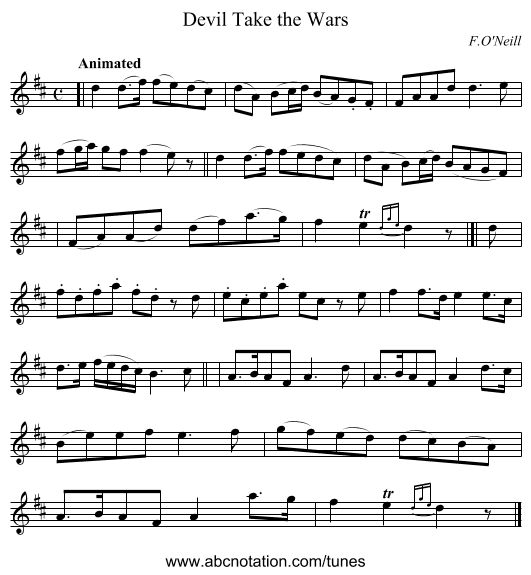 Devil Take the Wars - staff notation