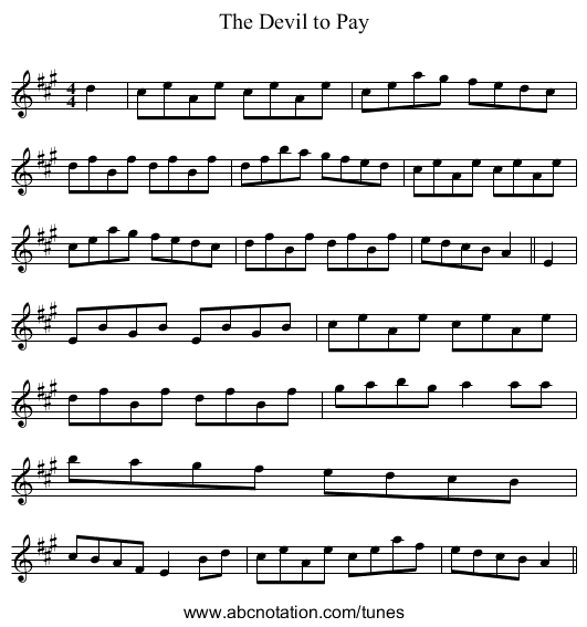 Devil to Pay, The - staff notation
