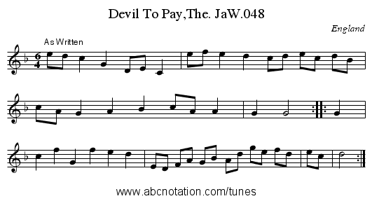 Devil To Pay,The. JaW.048 - staff notation