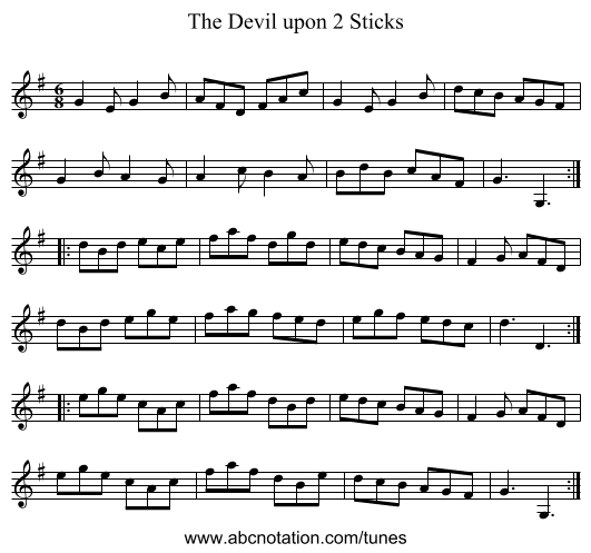 Devil upon 2 Sticks, The - staff notation