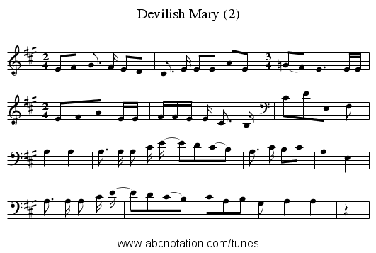 Devilish Mary (2) - staff notation