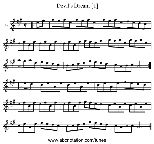 Devil's Dream [1] - staff notation