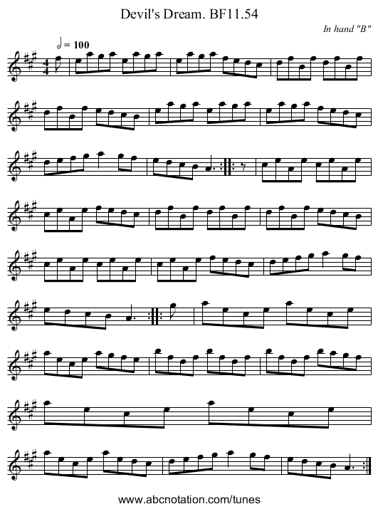 Devil's Dream. BF11.54 - staff notation