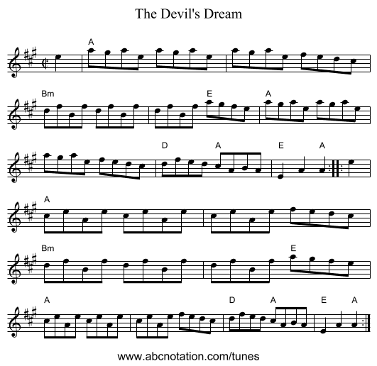 Devil's Dream, The - staff notation