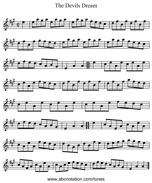 Devils Dream, The - staff notation