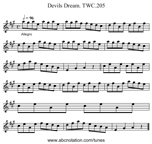 Devils Dream. TWC.205 - staff notation