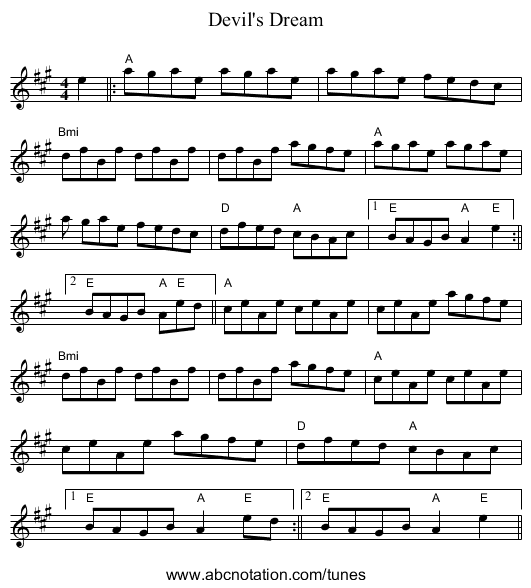 Devil's Dream - staff notation