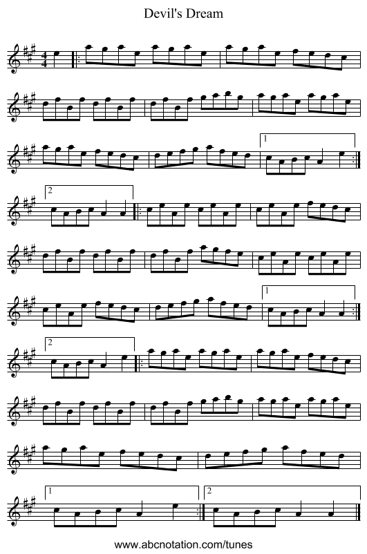 Devil's Dream - staff notation