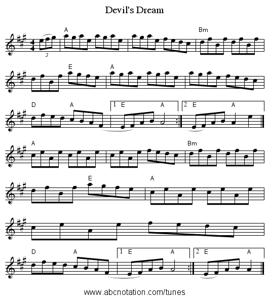 Devil's Dream - staff notation