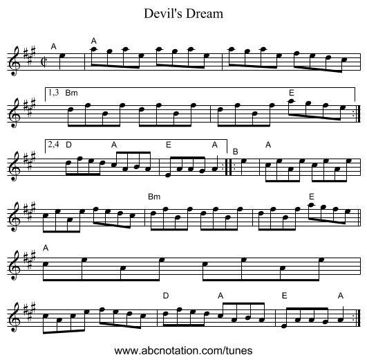 Devil's Dream - staff notation