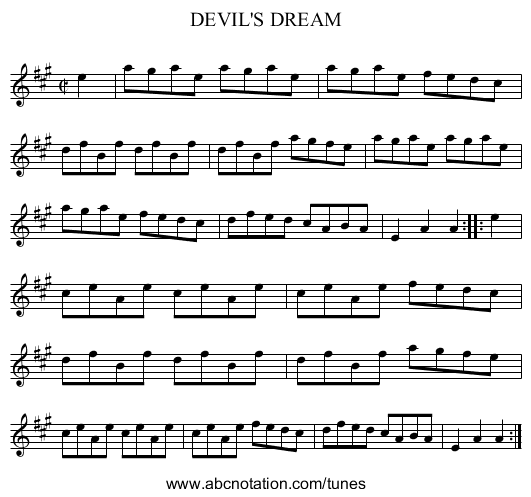 DEVIL'S DREAM - staff notation