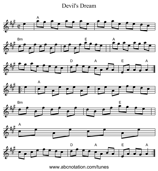 Devil's Dream - staff notation