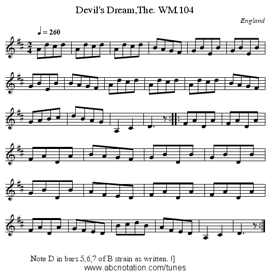 Devil's Dream,The. WM.104 - staff notation
