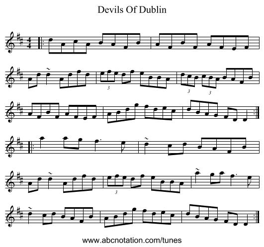 Devils Of Dublin - staff notation