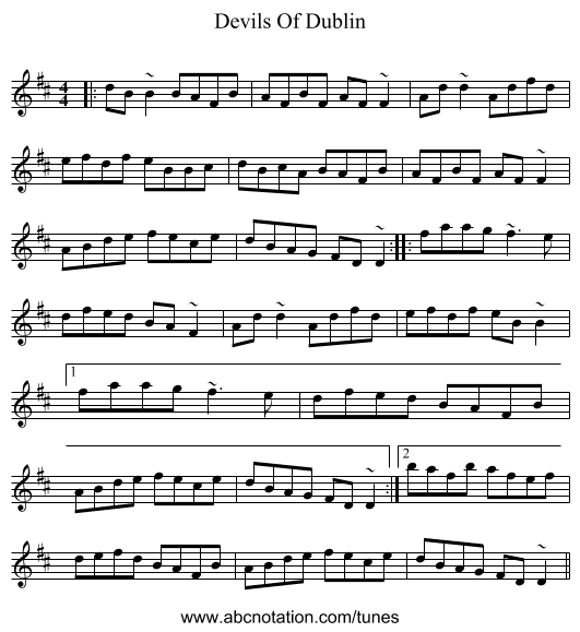Devils Of Dublin - staff notation