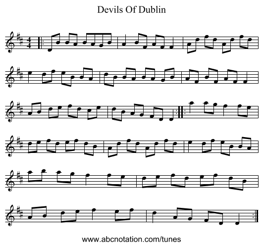 Devils Of Dublin - staff notation