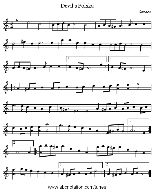 Devil's Polska - staff notation