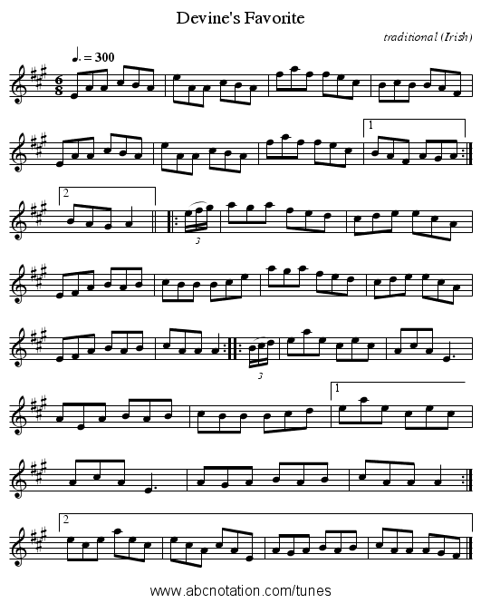 Devine's Favorite - staff notation