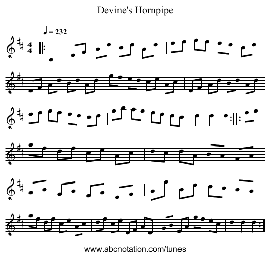 Devine's Hornpipe - staff notation