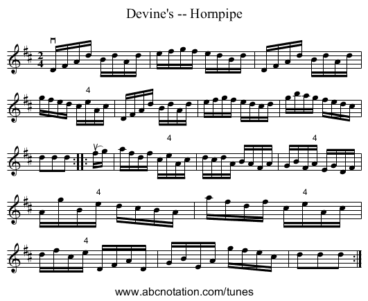 Devine's -- Hornpipe - staff notation