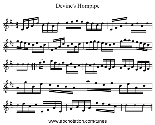 Devine's Hornpipe - staff notation