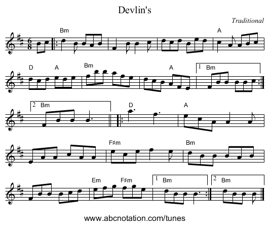 Devlin's - staff notation