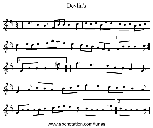 Devlin's - staff notation