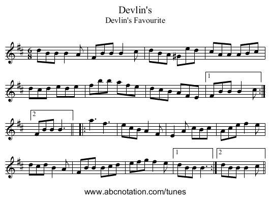 Devlin's - staff notation