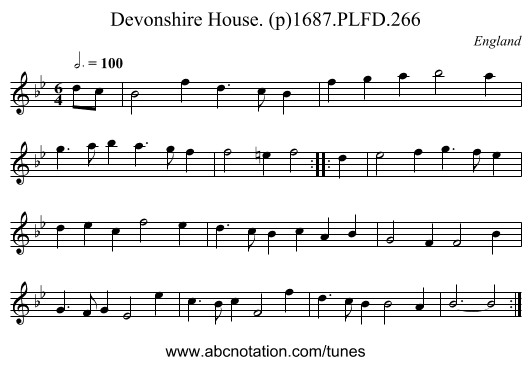 Devonshire House. (p)1687.PLFD.266 - staff notation