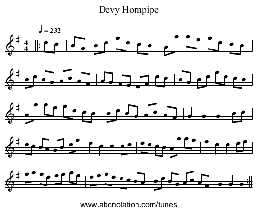 Devy Hornpipe - staff notation