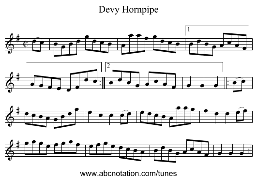 Devy Hornpipe - staff notation