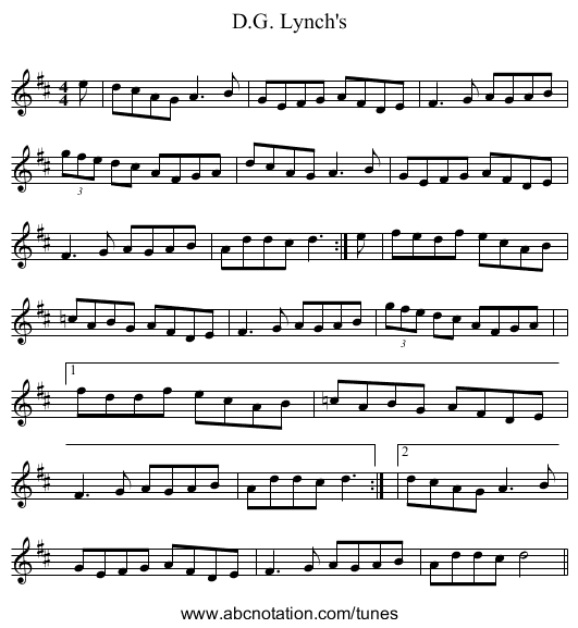 D.G. Lynch's - staff notation