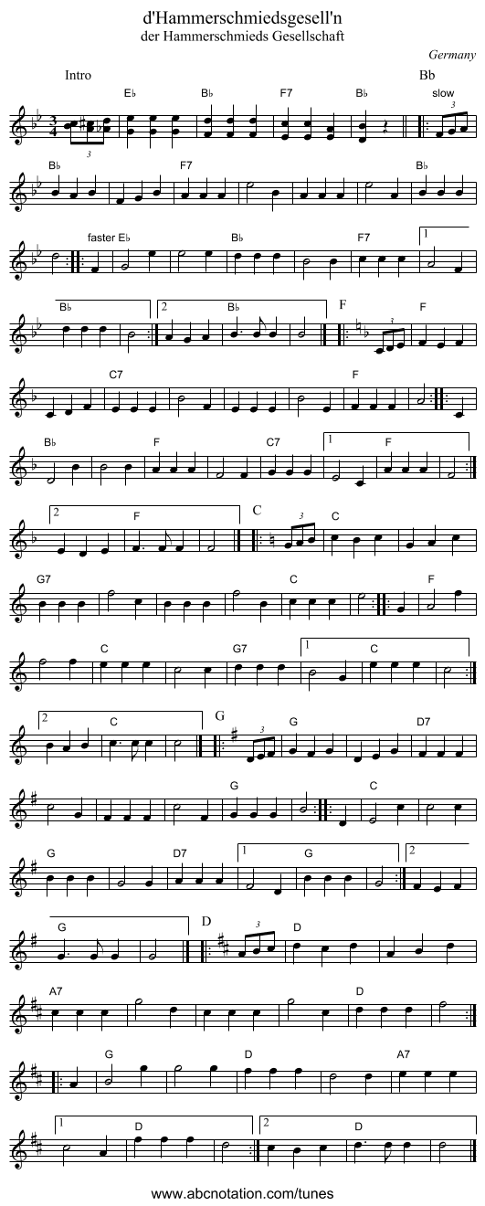 d'Hammerschmiedsgesell'n - staff notation