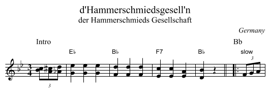d'Hammerschmiedsgesell'n - staff notation