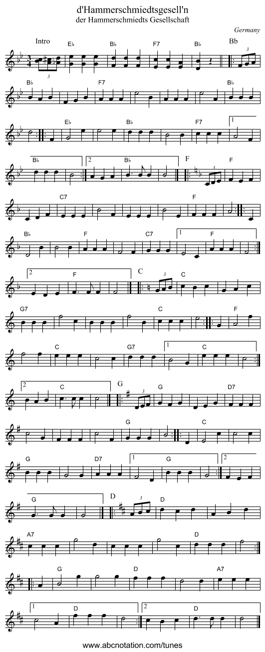 d'Hammerschmiedtsgesell'n - staff notation