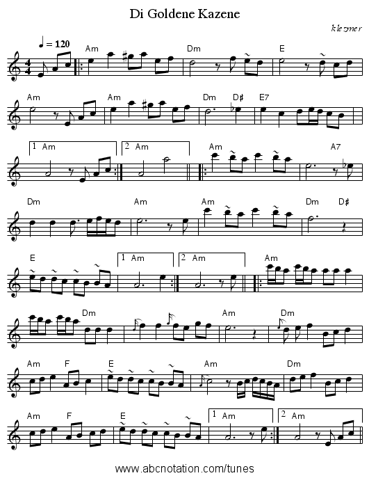 Di Goldene Kazene - staff notation