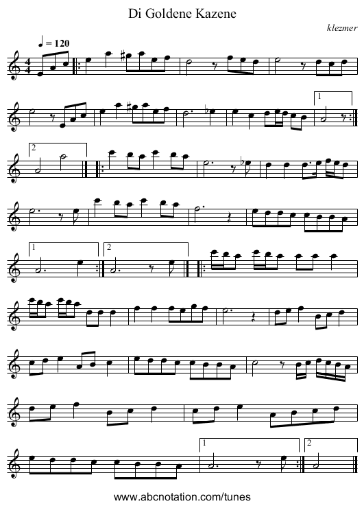 Di Goldene Kazene - staff notation