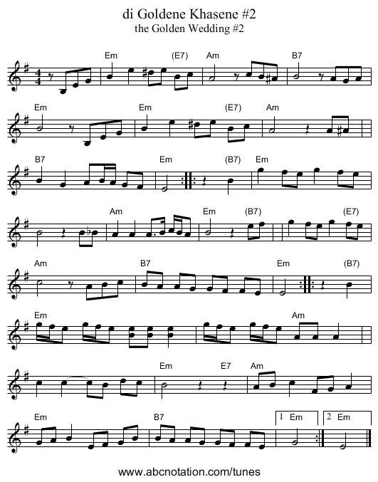 di Goldene Khasene #2 - staff notation