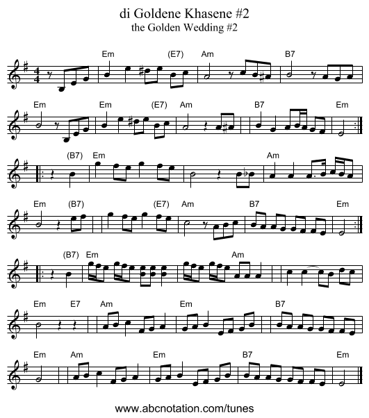 di Goldene Khasene #2 - staff notation