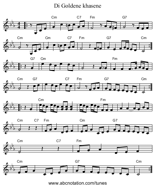 Di Goldene khasene - staff notation