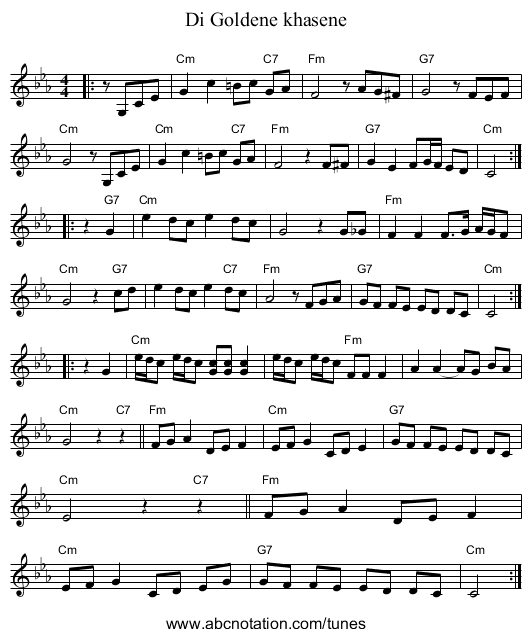 Di Goldene khasene - staff notation